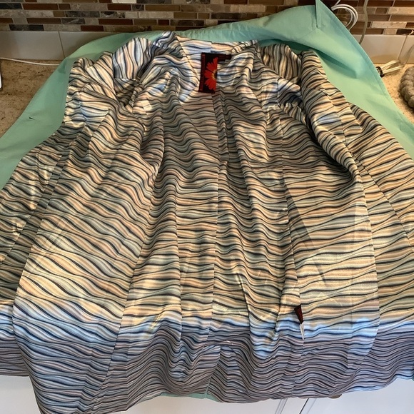 DEBBIE SHUCHAT Belted Trench Coat Size XL Turquoise Blue - Picture 5 of 9